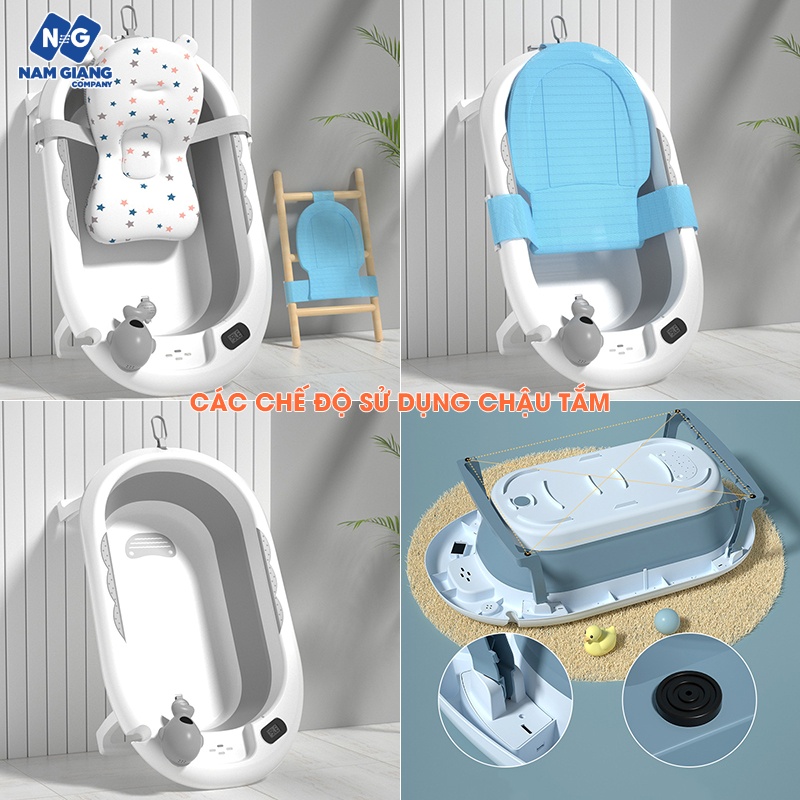 Chậu tắm kèm phao gấp gọn có nhiệt kế