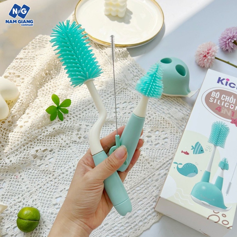 Cọ bình sữa KICHI silicon 3 chi tiết kèm đế