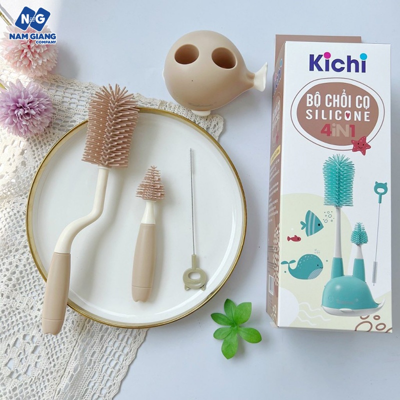 Cọ bình sữa KICHI silicon 3 chi tiết kèm đế