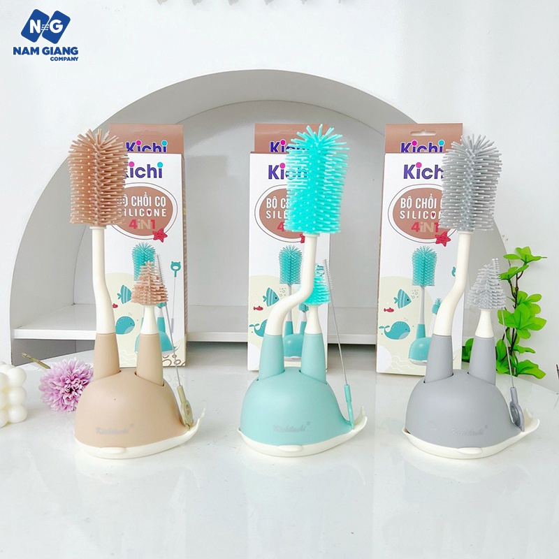 Cọ bình sữa KICHI silicon 3 chi tiết kèm đế