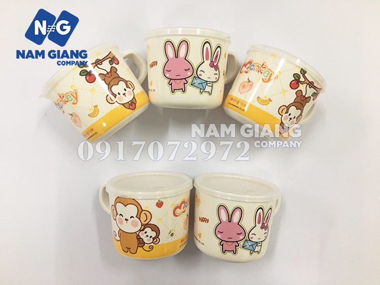 Cốc uống nước khỉ, thỏ ngắn có nắp