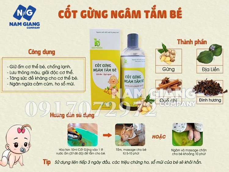 Cốt gừng Bảo Nhiên ngâm tắm gội cho bé