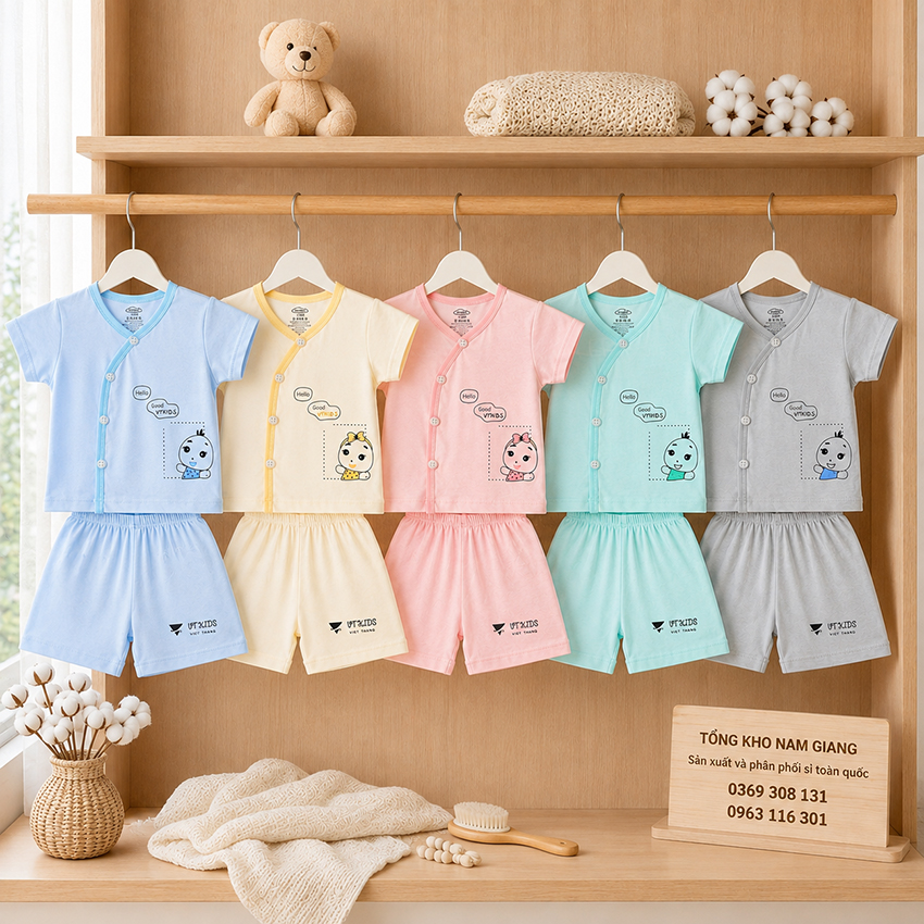 Bộ cộc sơ sinh thun lạnh VTKids cài chéo VTBC8