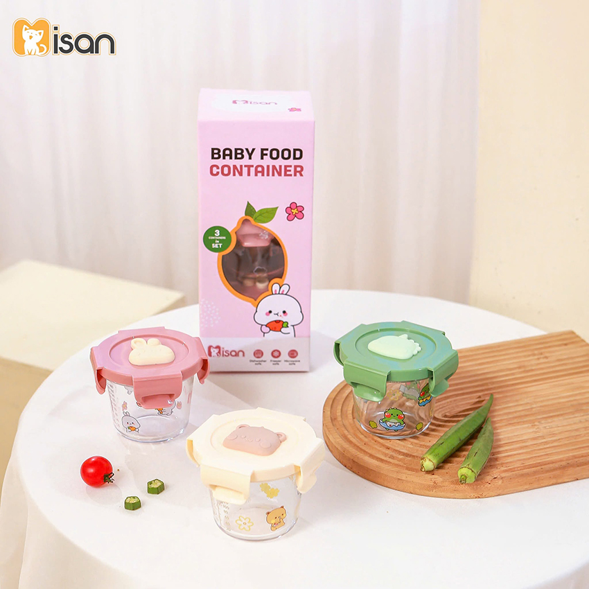 Sét 3 hũ thủy tinh Misan nắp nhựa họa tiết 180ml
