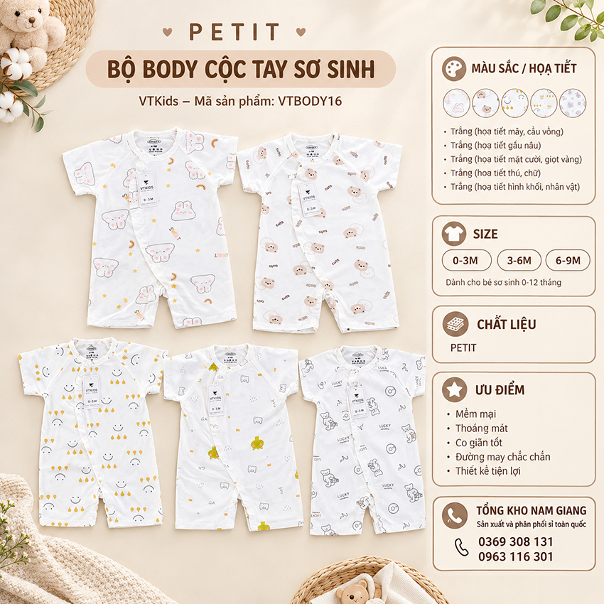 Body sơ sinh cộc tay petit VTKids VTBODY16