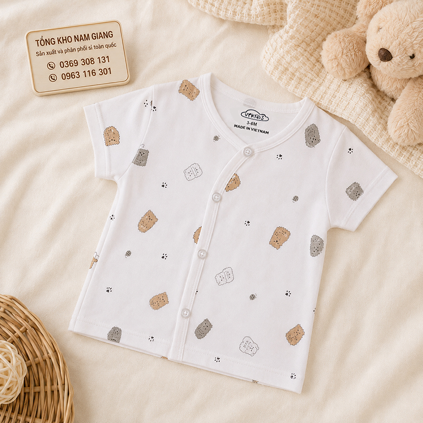 Áo cộc sơ sinh thun lạnh VTKids cài chéo VTAC6