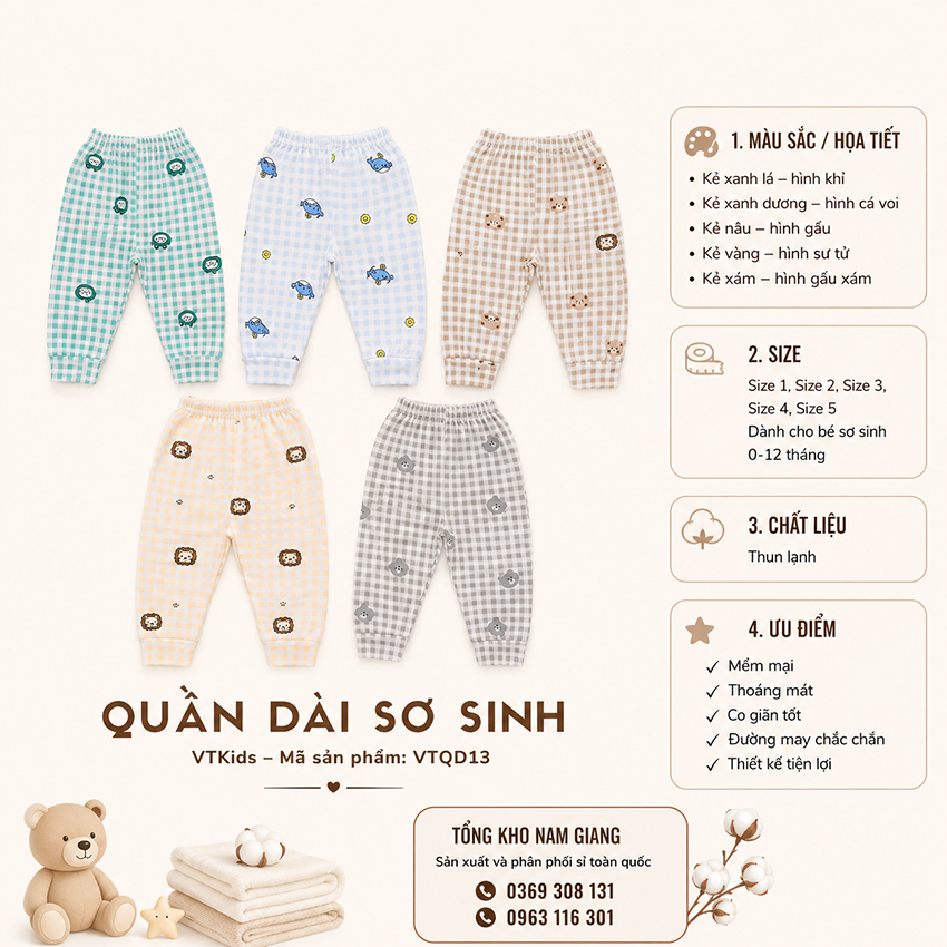 Quần dài sơ sinh thun lạnh VTKids VTQD13