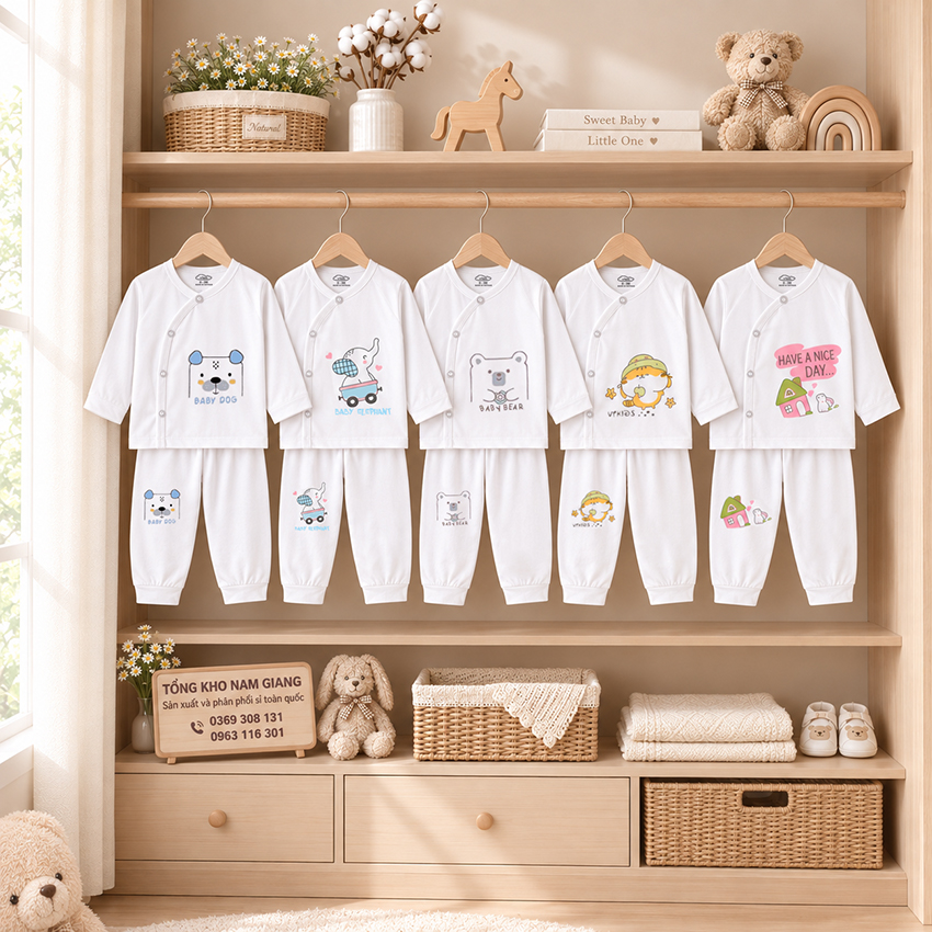 Bộ dài sơ sinh thun lạnh VTKids cài lệch VTBD29