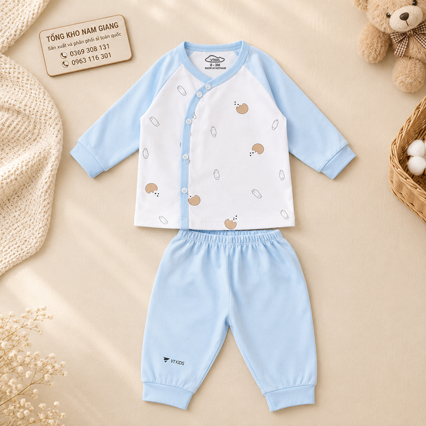 Bộ dài sơ sinh thun lạnh VTKids cài lệch VTBD17
