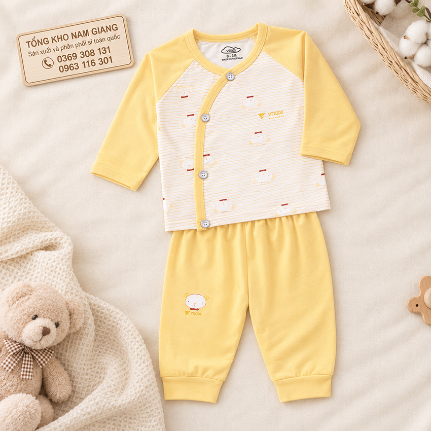 Bộ dài sơ sinh thun lạnh VTKids cài lệch VTBD19