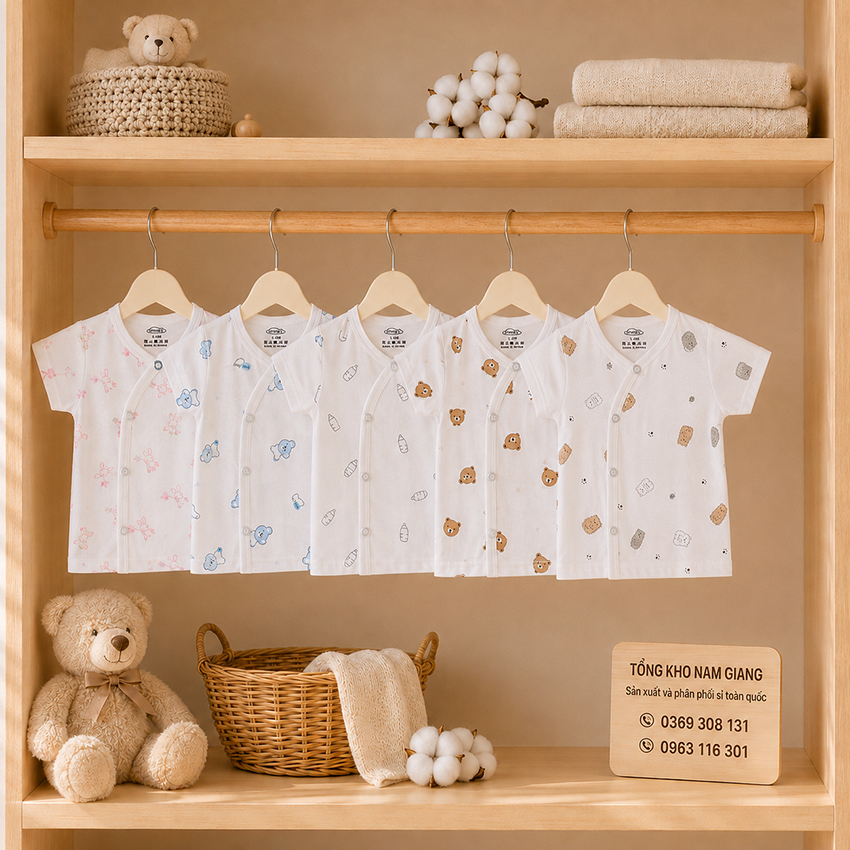 Áo cộc sơ sinh thun lạnh VTKids cài chéo VTAC6