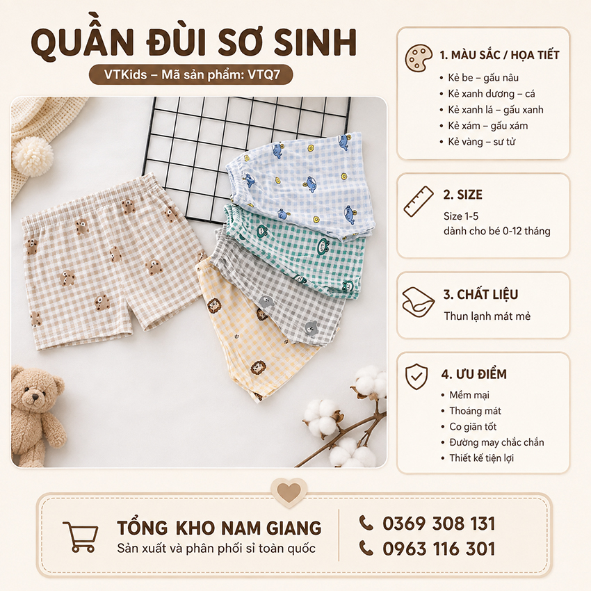 Quần đùi sơ sinh thun lạnh VTkids VTQ7