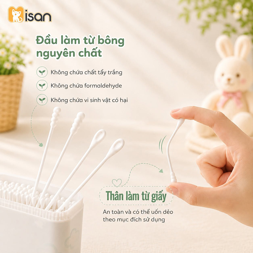 Tăm bông sơ sinh Misan 2 đầu 400 que