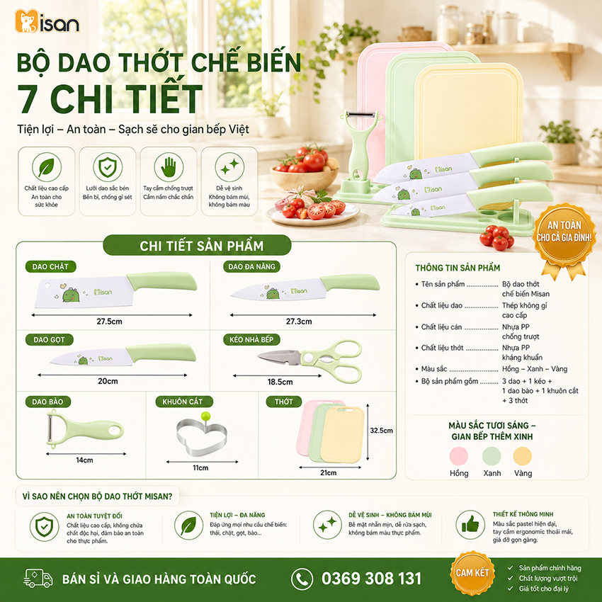 Bộ dao thớt chế biến Misan 7 chi tiết