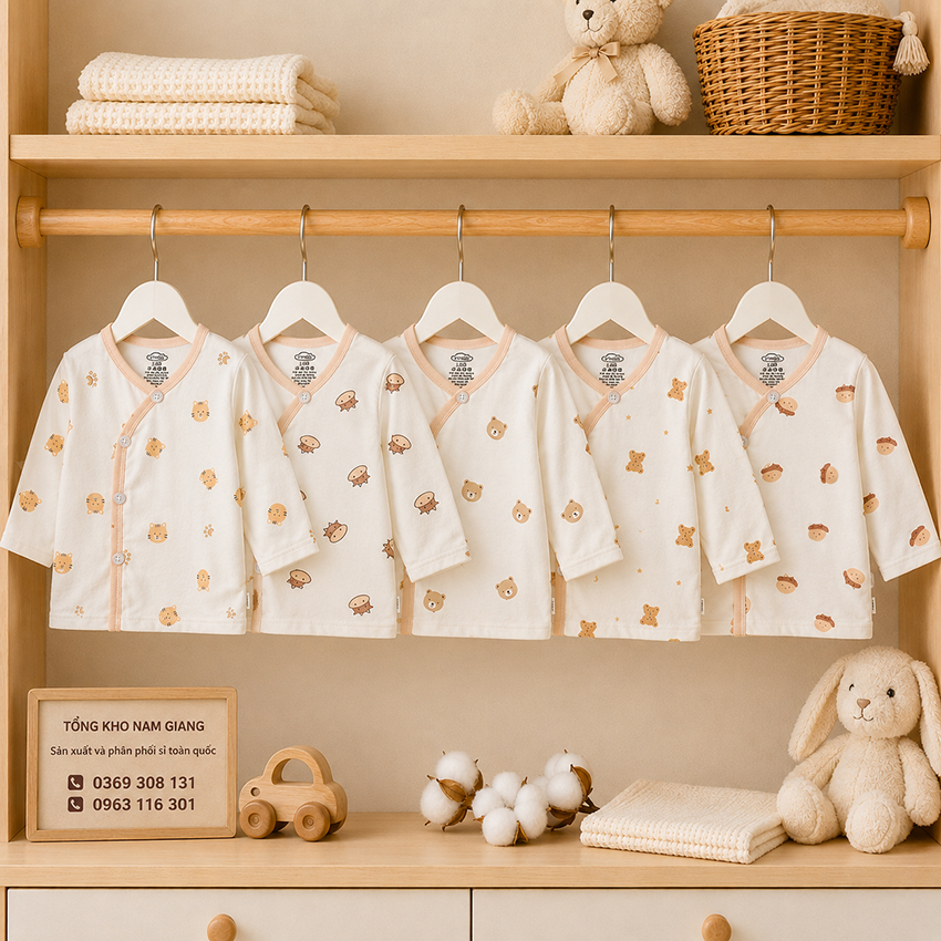 Áo dài sơ sinh thun lạnh VTKids cài lệch VTAD6