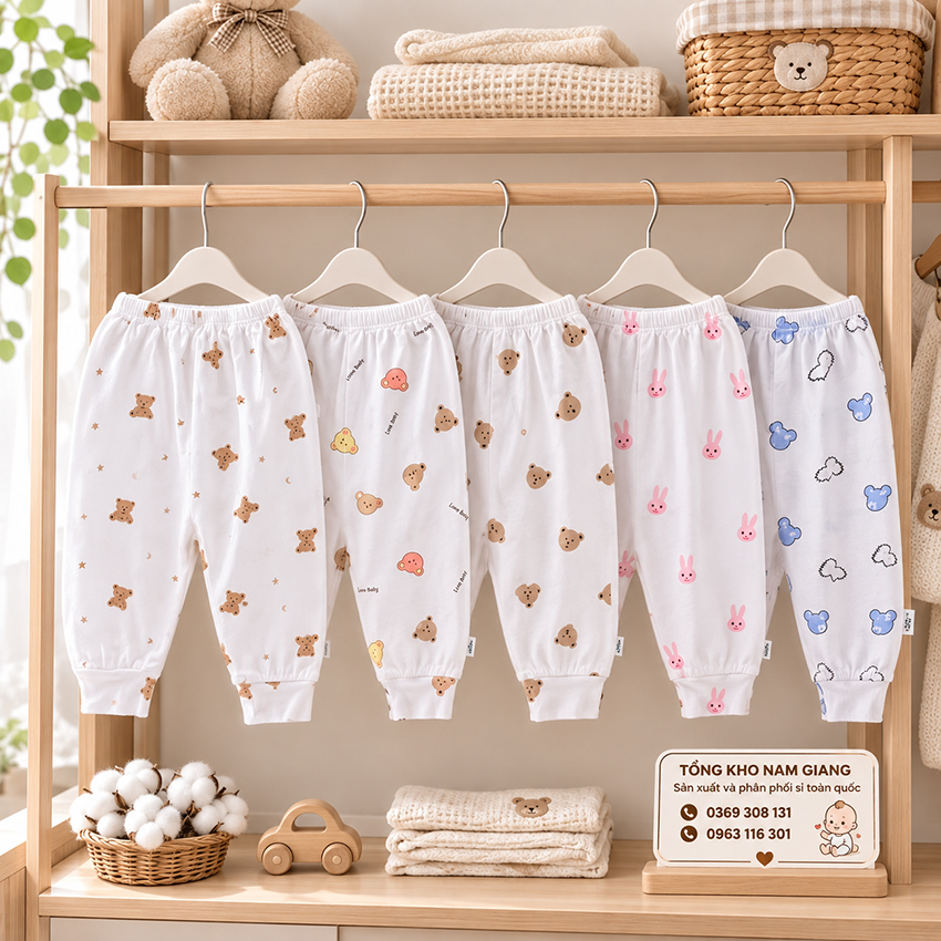 Quần dài sơ sinh thun lạnh VTKids đáp đũng VTQD1