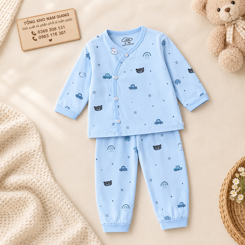 Bộ dài sơ sinh thun lạnh VTKids cài lệch VTBD23
