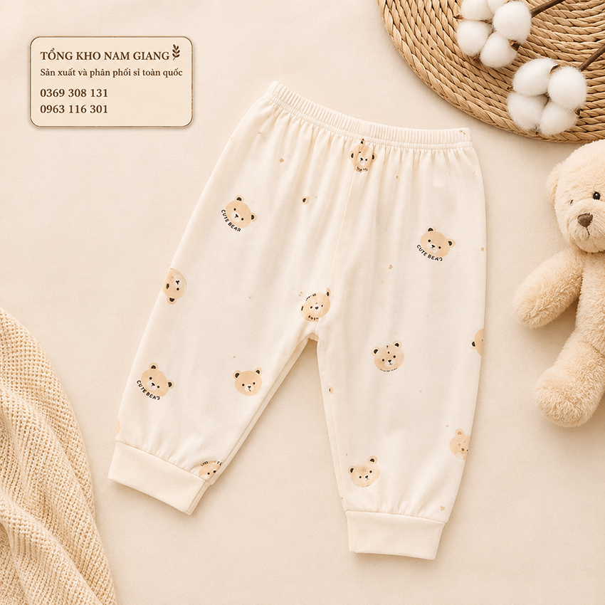 Quần dài sơ sinh thun lạnh VTKids đáp đũng VTQD2