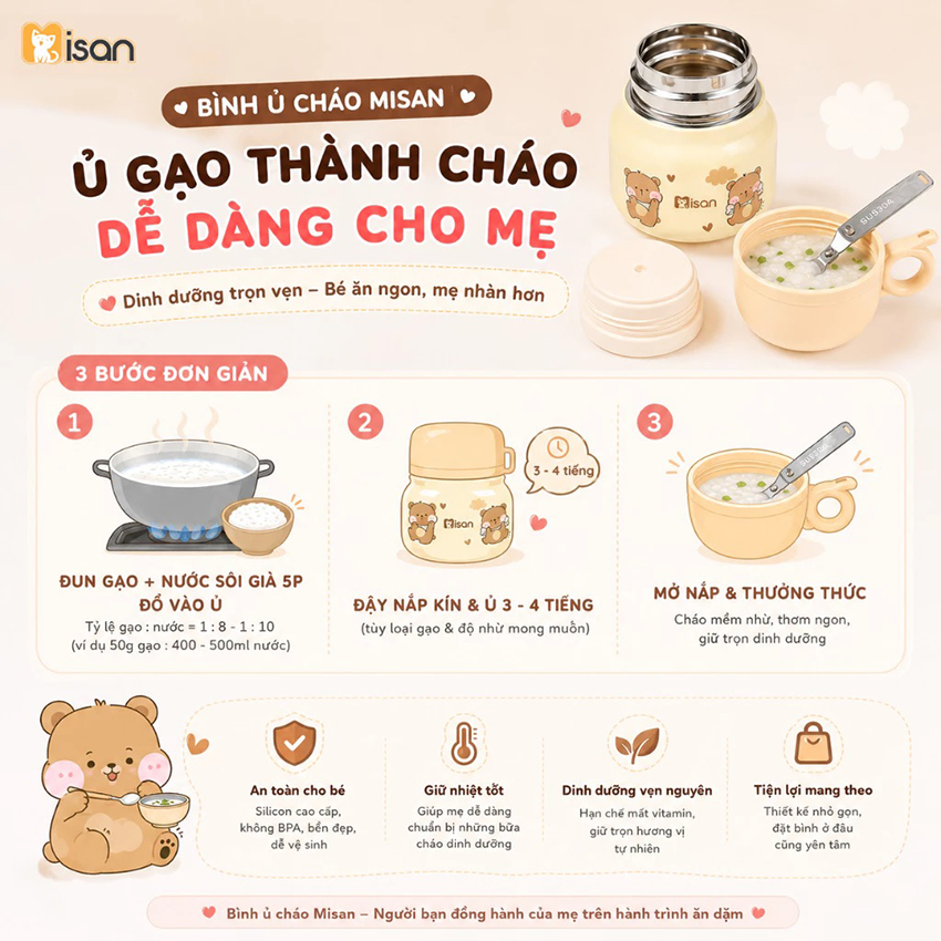 Bình ủ cháo inox 316 Misan 500ml