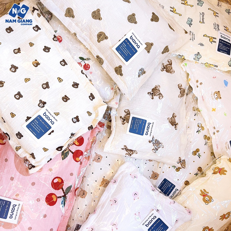 Gối vuông bông xô muslin Boona cho bé