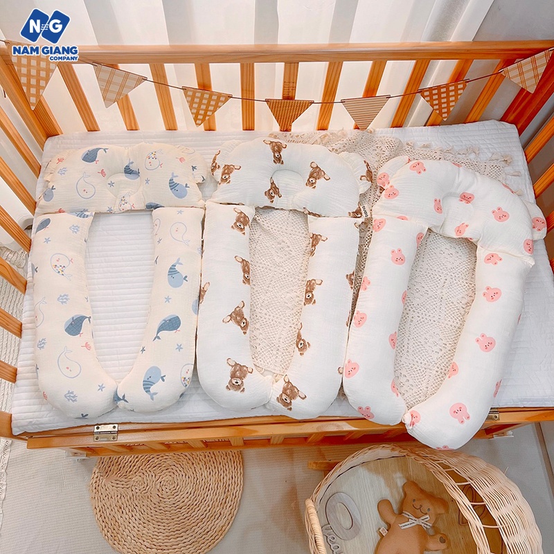 Gối chữ U BOONA xô muslin cho bé