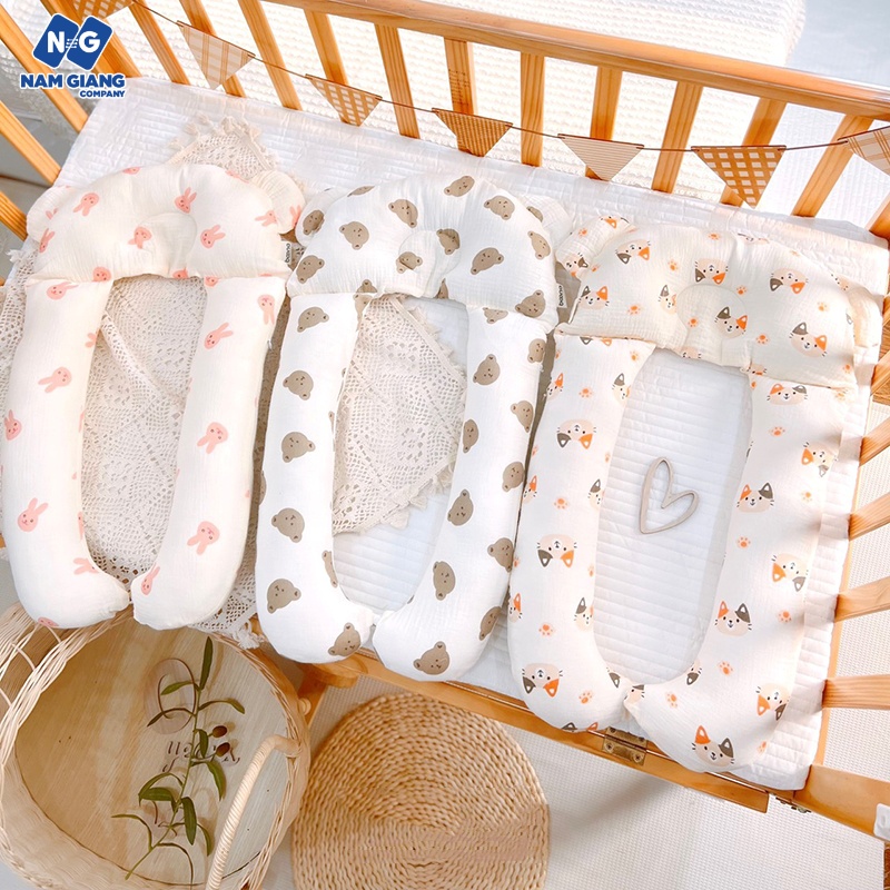 Gối chữ U BOONA xô muslin cho bé
