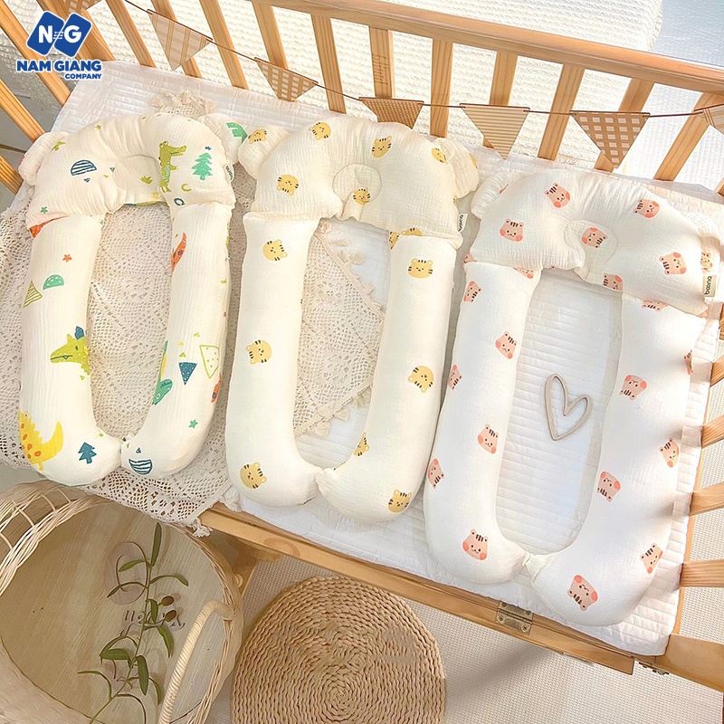 Gối chữ U BOONA xô muslin cho bé