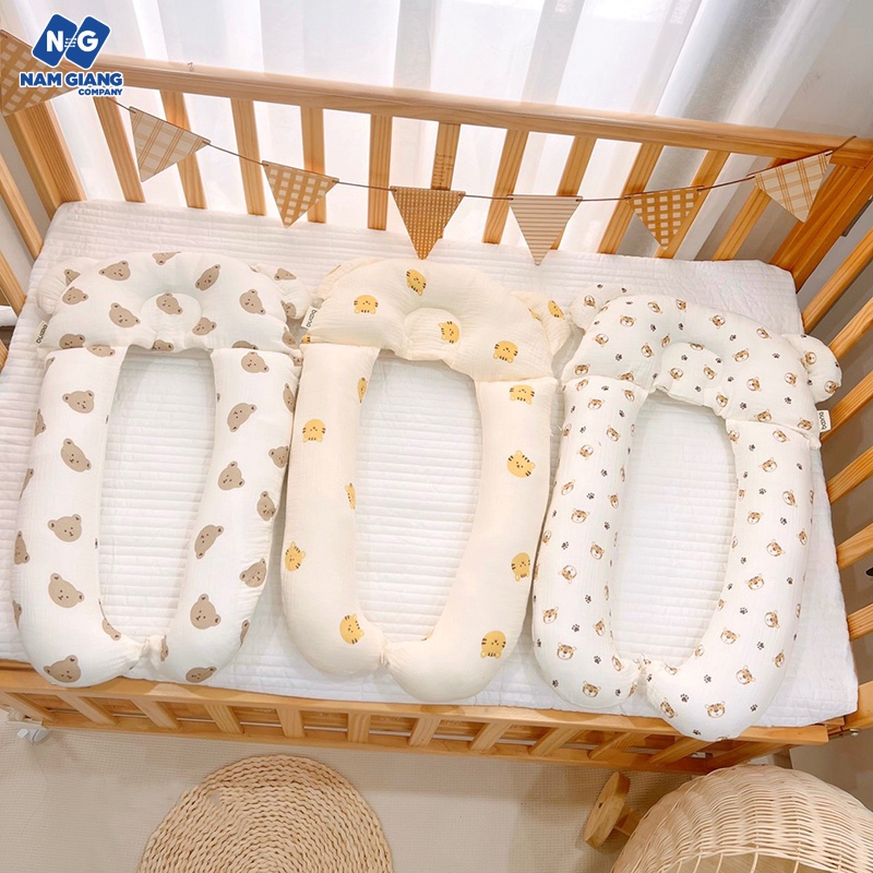 Gối chữ U BOONA xô muslin cho bé