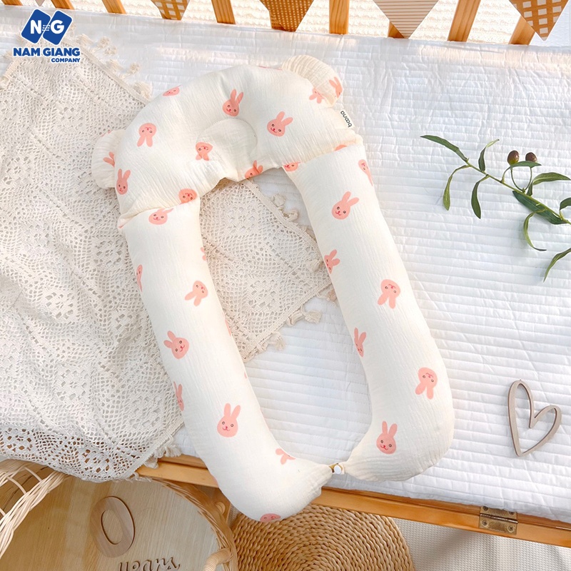 Gối chữ U BOONA xô muslin cho bé