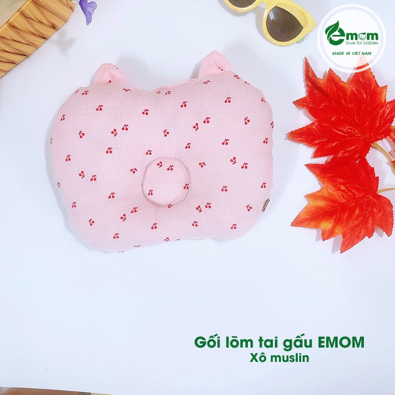 Gối lõm bông muslin tai gấu EMOM