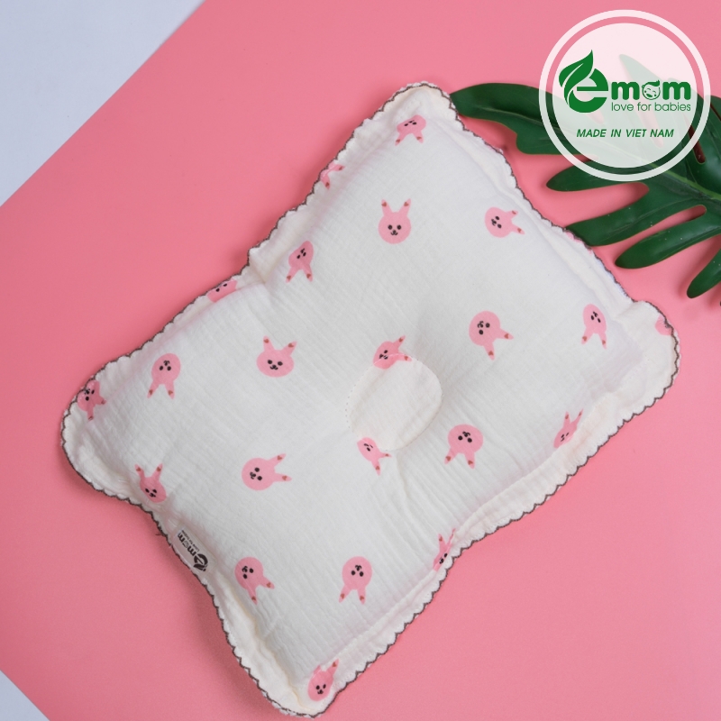 Gối lõm xô muslin Emom thêu viền
