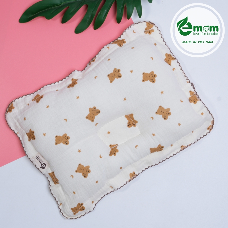 Gối lõm xô muslin Emom thêu viền