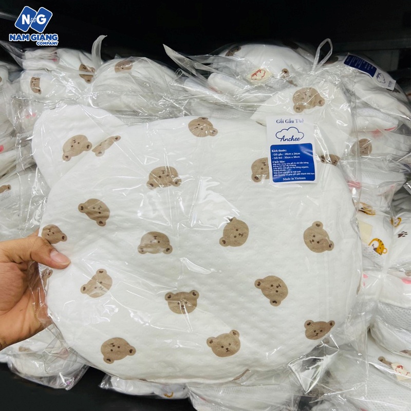 Gối trẻ em xô muslin ANCHEE tai gấu thỏ