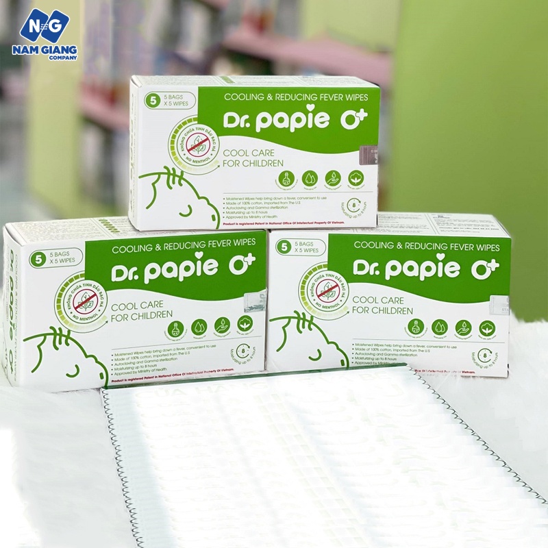 Khăn lau hạ sốt thảo dược Dr papie (Hộp 5 khăn)