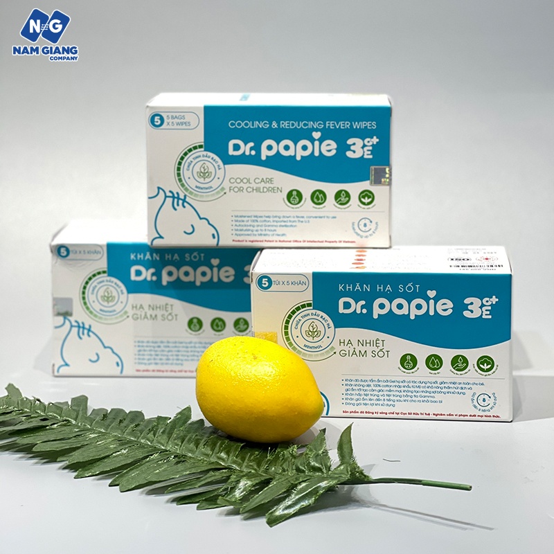 Khăn lau hạ sốt thảo dược Dr papie (Hộp 5 khăn)