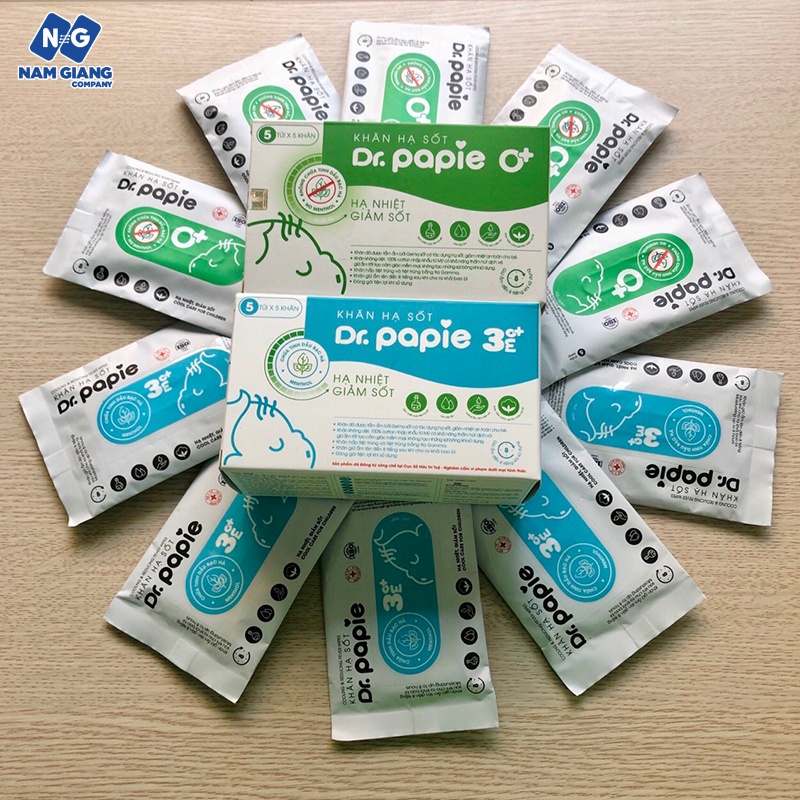 Khăn lau hạ sốt thảo dược Dr papie (Hộp 5 khăn)