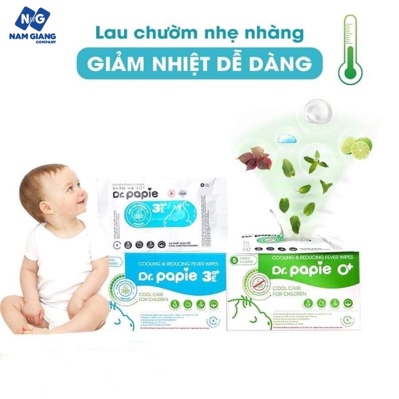 Khăn lau hạ sốt thảo dược Dr papie (Hộp 5 khăn)