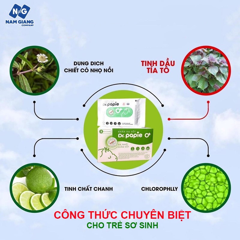 Khăn lau hạ sốt thảo dược Dr papie (Hộp 5 khăn)