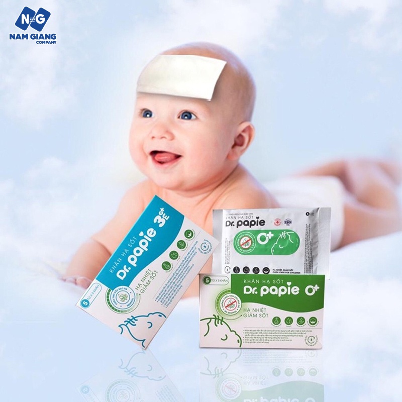 Khăn lau hạ sốt thảo dược Dr papie (Hộp 5 khăn)