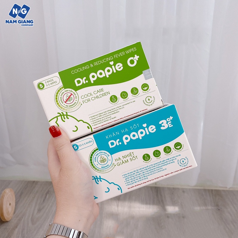 Khăn lau hạ sốt thảo dược Dr papie (Hộp 5 khăn)