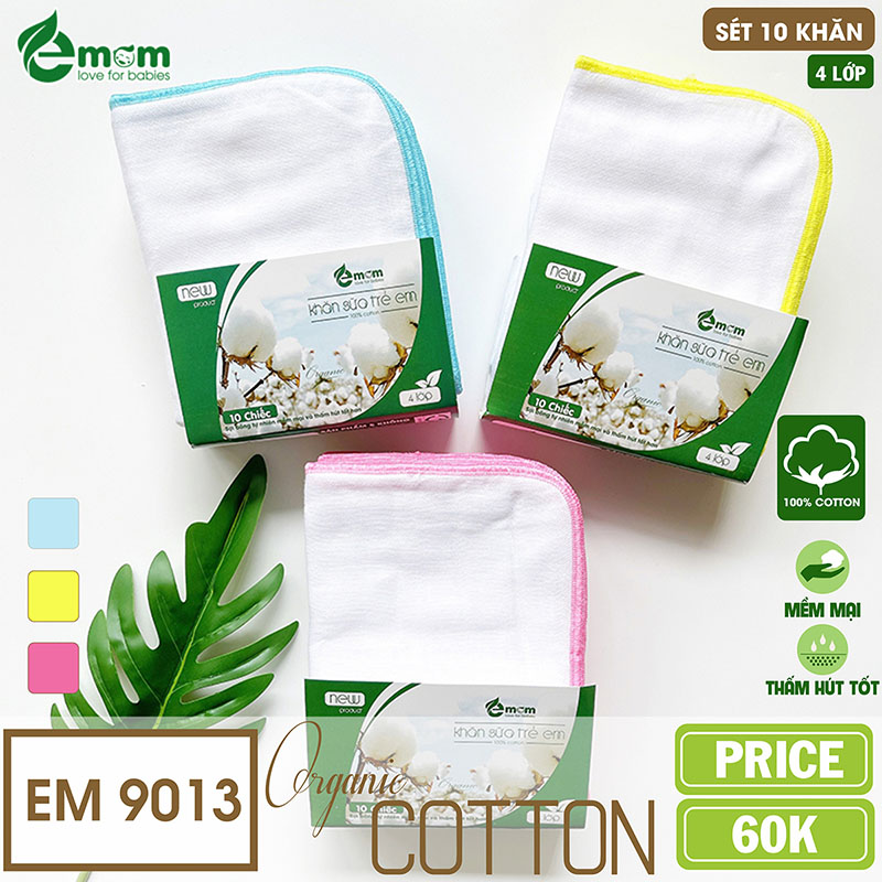 Khăn sữa EMOM 4 lớp cotton (Sét 10 chiếc)