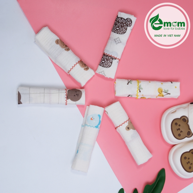 Khăn sữa muslin Emom 2 lớp (Sét 6C)