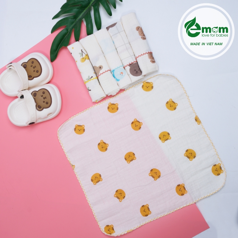 Khăn sữa muslin Emom 2 lớp (Sét 6C)
