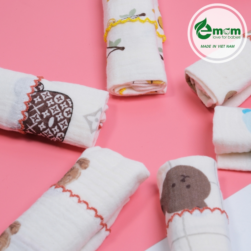 Khăn sữa muslin Emom 2 lớp (Sét 6C)