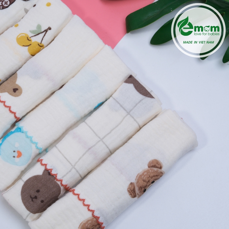 Khăn sữa muslin Emom 2 lớp (Sét 6C)