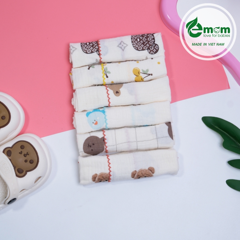 Khăn sữa muslin Emom 2 lớp (Sét 6C)