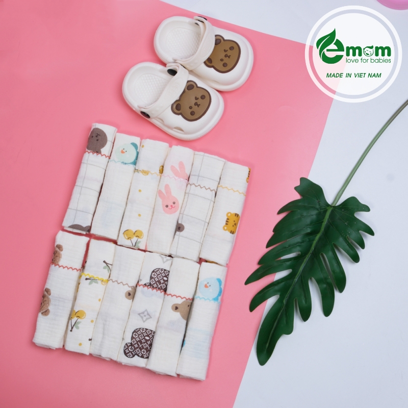 Khăn sữa muslin Emom 2 lớp (Sét 6C)