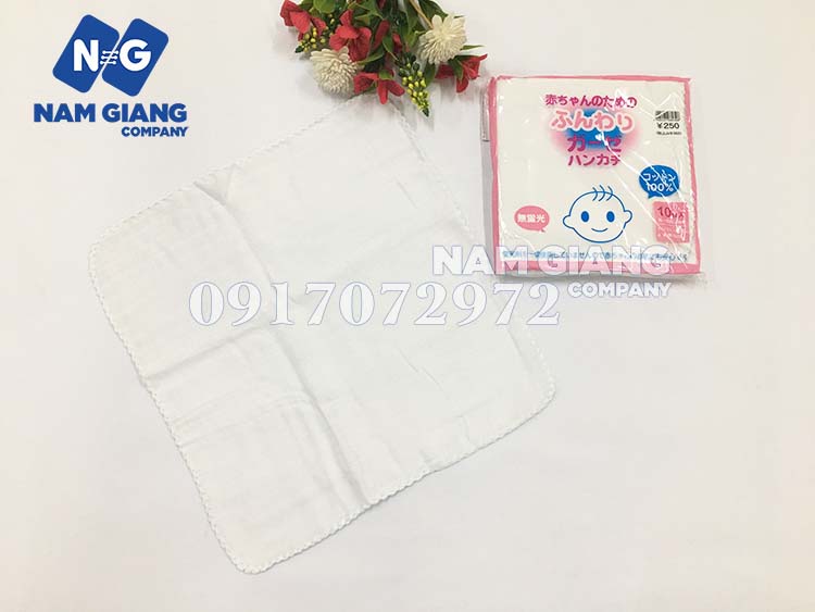 Khăn sữa Nhật trắng 2 lớp Papa mama (gói 10 chiếc)