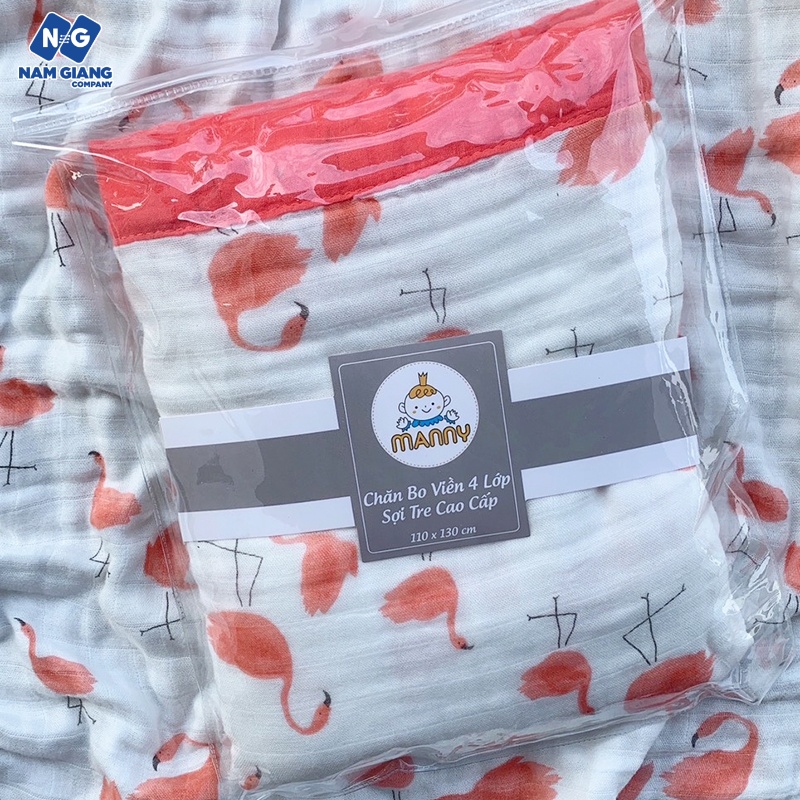 Khăn tắm/Chăn xô sợi tre 4 lớp bo viền Manny