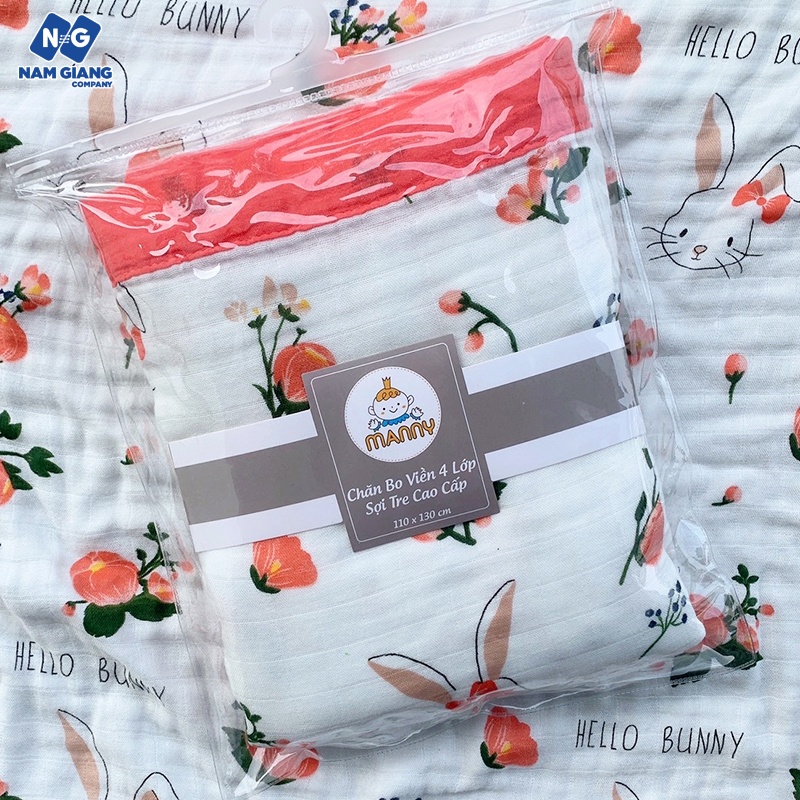 Khăn tắm/Chăn xô sợi tre 4 lớp bo viền Manny